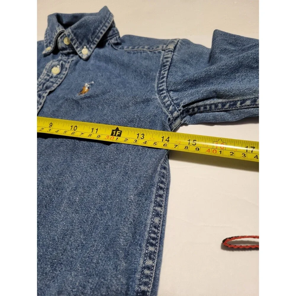 (#16) Vintage Ralph Lauren Blue Denim Button Down Shirt Long Sleeve SZ  Kid's 5